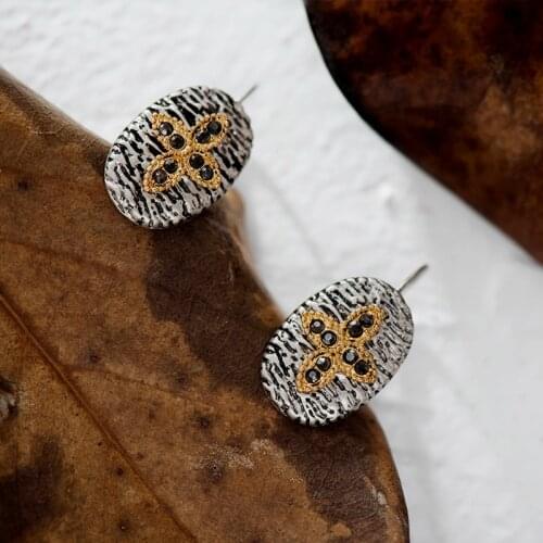 Fever&Free 2019 Vintage Geometric Charm Dangle Earrings Gold Black Cross Leaves Women Big Earrings Wedding Boucle D'oreille Gift