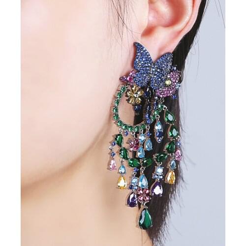 Zlxgirl jewelry high colorful Zirconia womens wedding stud earrings jewelry fine womens anniversary bijoux butterfly earing