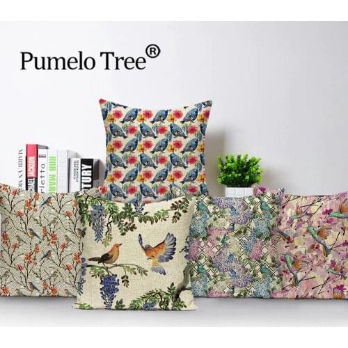 Floral Cushion Cover Flower Bird Home Decor Pillow Case Cushions Linen Cover for Pillow Living Room Plant Cushion Covers Kissen