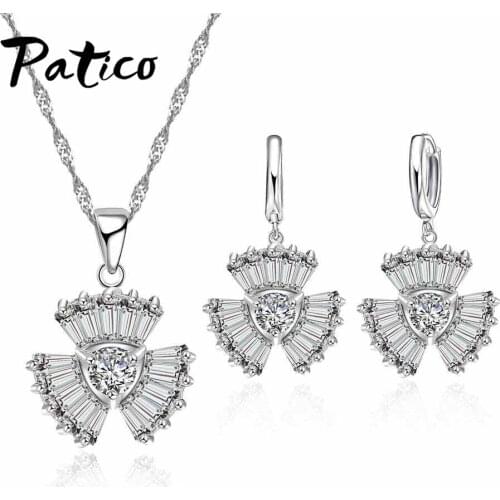 Filled Zircon Micro Pave Jewelry Sets for Women 925 Sterling Silver Rhinestone Necklace Hoop Earrings Wedding Jewelry Set