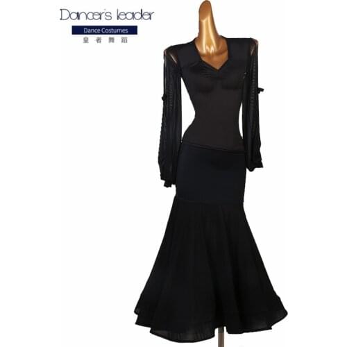 Ballroom dance woman waltz tango dance performance costume black top + black skirt ballroom performance costume
