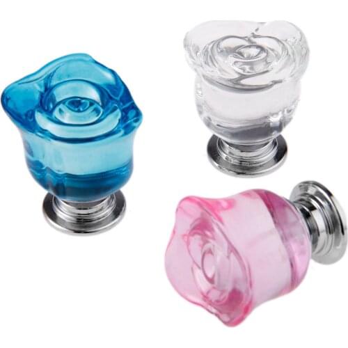 1Pc 30mm Clear Rose Glass Crystal Knob Furniture Kitchen Drawer Cabinets Handles Dresser Closet Pulls Handles Furniture Hardware