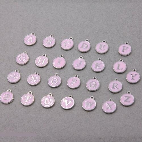 10pcs/26pcs Alphabet Letter Double Face Enamel Charms White K Pink Enamel 12*15mm pendants jewelry making Handmade craft