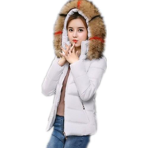2018 Winter Jacket Women Hooded Fur Collar Thicken Outerwear Slim Winter Coats Short Female Slim Cotton Padded Basic Tops Q847