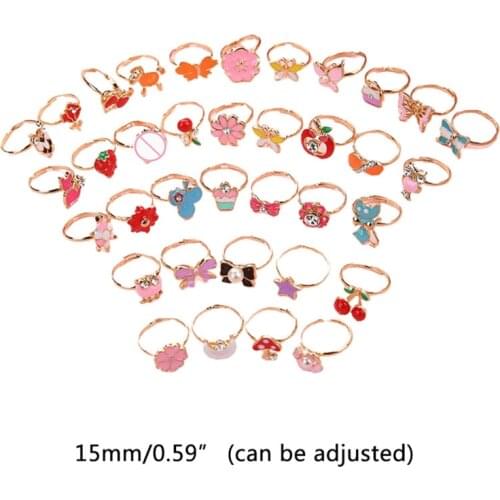 36 Pcs/set Cartoon Children Rings Flower Animal Adjustable Alloy Kids Ring