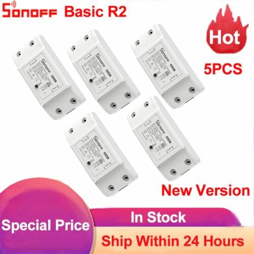 5pcs Sonoff Basic R2 Smart Home Automation Module Wireless DIY Timer Wifi Switch 10A Via Ewelink APP Work with Alexa Google Home
