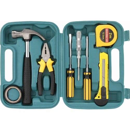 9 in1 tool set knife/pliers/test pencil/phillips screwdriver/Electrical tape/Claw Hammer Composite metal toolbox HandTool Kit