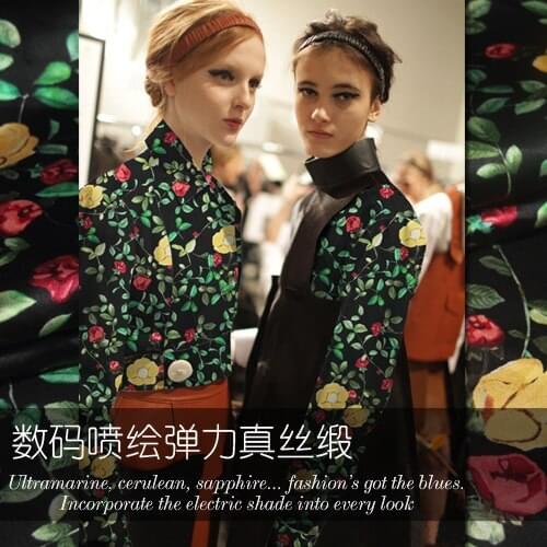 Digital inkjet stretch silk satin fabric fruit flower dress silk fabric satin natural silk fabric material wholesale silk cloth