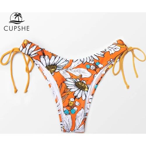 CUPSHE Daisy Floral Tie Side Low-Waist Thong Bottom Women Sexy Single Panties Briefs 2021 Separate Bikini Bottom Swimwear