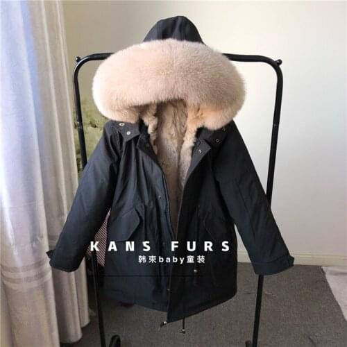 Kids Winter Real Fur Jacket Boy and Girls 2020 Coats Winter Unisex Natural Rex Rabbit Fur Liner Parkas Family Matching Clothes
