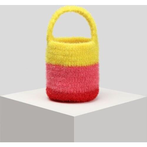 Designer Knitting Women Handbags Handmade Woven Lady Hand Bags Casual Warm Winter Bags 2022 Fashion Panelled Plush Tote Bag