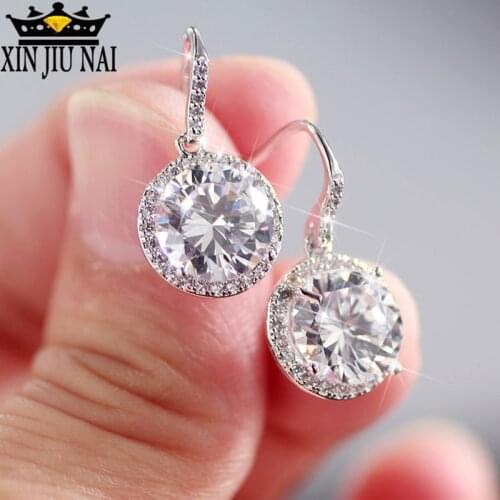 Elegant Classic Round Drop Crystal Earrings For Women Luxury AAA+ Cubic Zirconia Bridal Wedding Dangle Earrings Brincos
