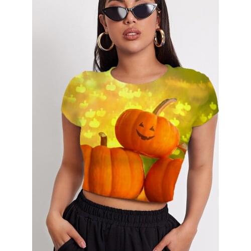 3d Tshirt Pumpkin T-shirt Women Halloween Shirt Print Funny Navel Bare Harajuku Tshirt Printed Womens Clothing Punk Rock