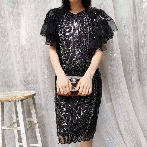 H80&S90 Embroidered Elegant Dress Women Temperament V-Neck Short Sleeve Ladies' Dresses High-quality Dress