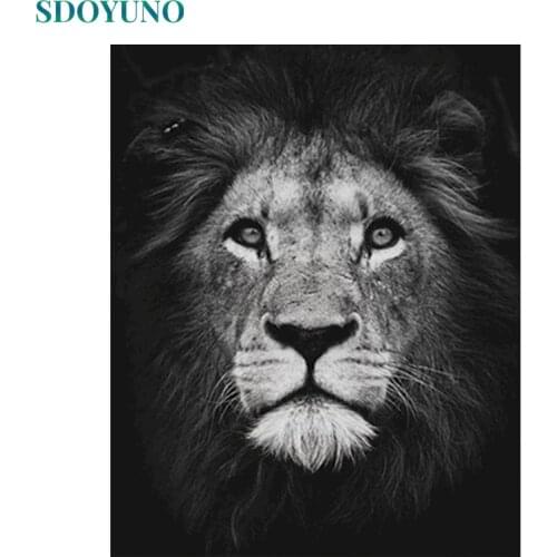 SDOYUNO 40x50cm Framed Painting By Numbers Black Lions Wall Art DIY Paint By Numbers Animals Canvas Painting For Unique Gift