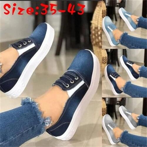 New 2020 Spring Summer Women Canvas Shoes Flat Sneakers Women Casual Shoes Low Upper Lace Up Blue Shoes