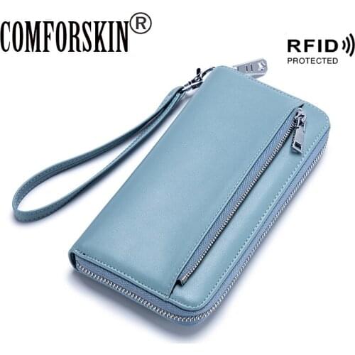 COMFORSKIN New Arrivals Ladies Wallet Dropshipping 2020 RFID Anti-theft Brush Leather Long Passport Bag Clutch Wallet For Women