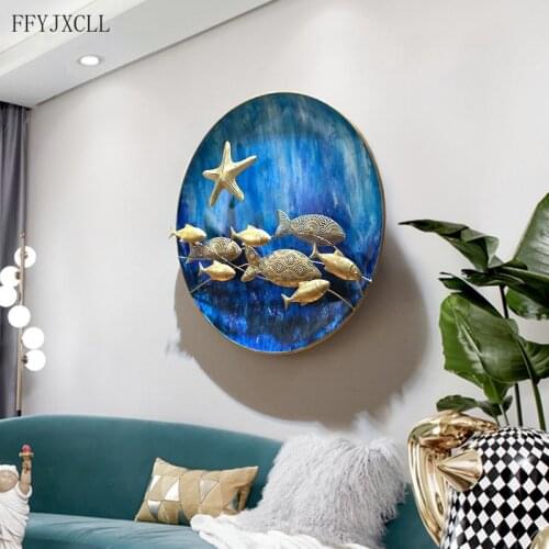 Mediterranean Style Round Wrought Iron Wall Decoration Fish Entrance Wall Decoration Wall Decoration Creative Wall