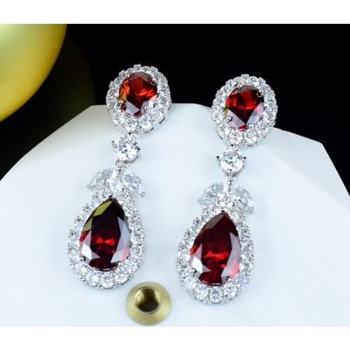 Hot brand Pure 925 Sterling Silver Jewelry designs dripping luxury earrings for women. Wedding Dinner Party Red Accessories