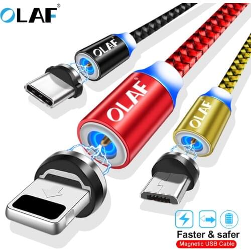 OLAF Magnetic usb Cable Cord For iphone 7 8 Plus X XR XS Max LED Lighting Micro USB Type C Cable For Samsung S8 S9 plus Note 9 8