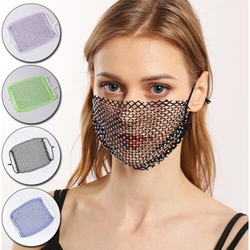 New Sexy Shiny Rhinestone Thin Mesh Mask Face Decor Washable Breathable Bling Party Masquerade Fashion Elastic Face Jewelry