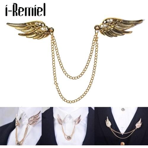 Men Trendy Direct Selling Limited Brooches Fashion High-grade Brooch Male Tassel Angel Wings Buckle The Suit Of Pin Chain