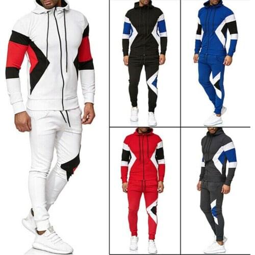 Mens Athletic Casual 2 Piece Tracksuit Pants Hooded Jacket Sweatsuit Sport Set