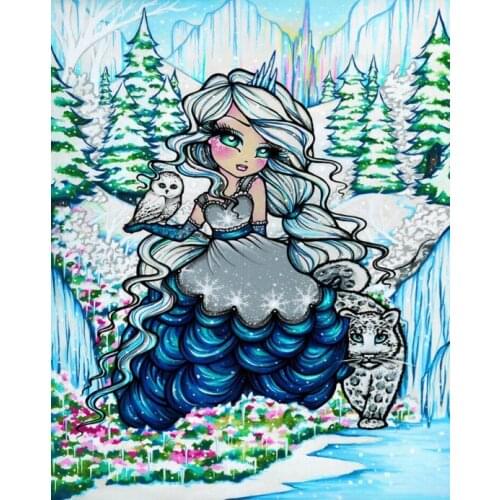 5D DIY Poured Glue Diamond Painting Kits Scalloped Edge Full Round Drill Girl Embroidery Cartoon Rhinestones Home Decor Gift Art