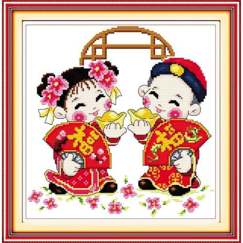 Double blessings knock at door cross stitch kit people 18ct 14ct 11ct count print canvas stitches embroidery DIY handmade