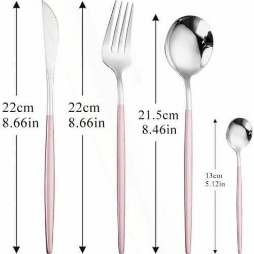 Home Tableware Stainless Steel Western Cutlery Set 4Pcs Pink Silver Dinnerware Set Spoon Fork Knife Kitchen Dinner Set Complete