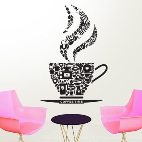 Coffee Shop Sticker Decal Cafe Cup Vinyl Art Wall Decals Decor Decoration Break Coffee Glass Decals CAFE1023