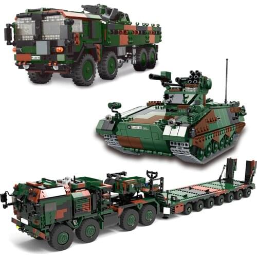 The German Military High-Tech Weapon Army Weasel Infantry Fox Reconnaissance Vehicle MAN KAT1 8x8 Building Blocks Bricks Toys
