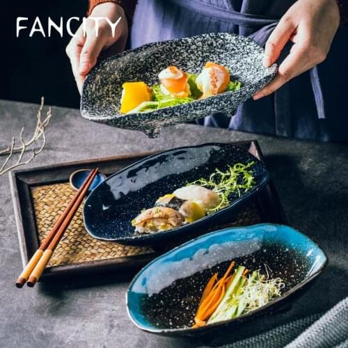FANCITY Creative Irregular Ceramic Plate Simple Japanese Noodle House Large Capacity Deep Plate Fish Plate Fruit Salad Plate Bak