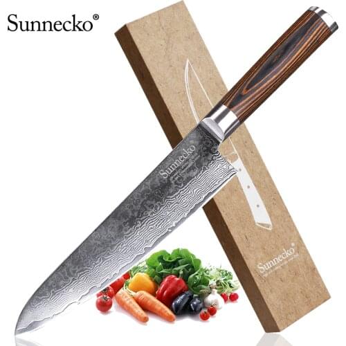 Premium SUNNECKO 8" inch Chefs Knife Japanese VG10 Damascus Steel Blade Kitchen Knives Pakka Wood Handle Cooking Slicer Cutting