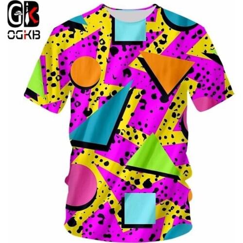 OGKB Summer Tops Funny Print Colorful Geometry 3D T-shirts For Men/women Hiphop Streetwear O Neck Short Sleeve Tee Shirts