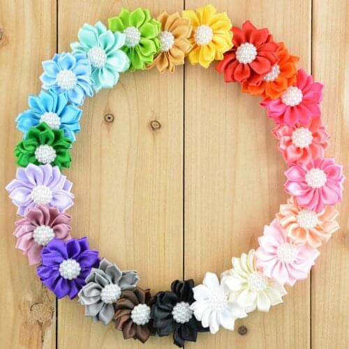 Wholesale 1.6" Mini Satin Ribbon Multilayers Flowers with Pearl Girls Boutique Hair Accessories 300pcs/lot Free Shipping FH47