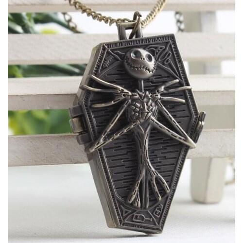 Wholesale Childs Skull Skeleton Coffin Bronze Chain Nightmare Before Christmas Halloween Gift Men womanQuartz Pocket watch