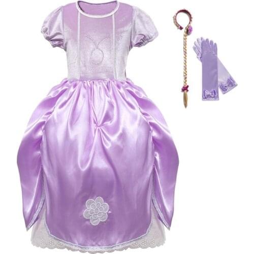 VOGUEON Girls Rapunzel Dress Up Clothes Puff Sleeve Floral Appliques Sophia Princess Costume Halloween Kids Cosplay Party Dress