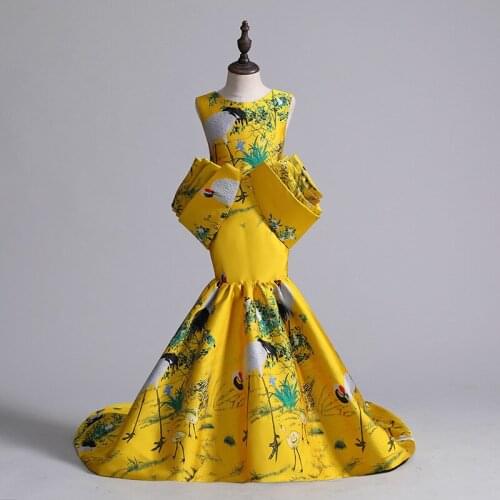 Girl Oriental Dresses Style Evening Gowns China Children Red Mermaid Tailing Chinese Wedding Qipao Yellow Long Cheongsam Sexy