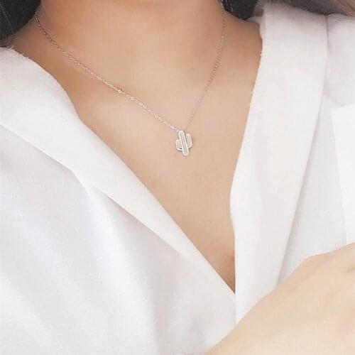Cute Cactus Fresh Sweet Korea 925 Sterling Silver Clavicle Chain Temperament Trendy Female Necklace SNE174