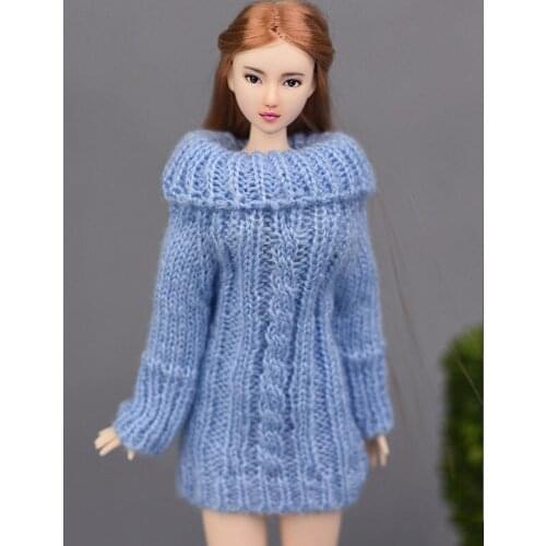 Blue Handmade Knitted Woven Sweater For Barbie Dolls Clothes Tops Coat Dress Doll Clothes 1/6 Doll Accessories Kids Toy