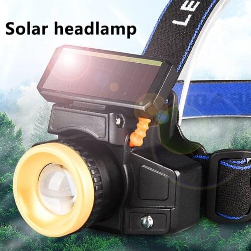 Sensor Led Headlamp Solar Usb Rechargeable Built-in 18650 Battery rechargeable Headlight Zoom Waterproof XM-L T6 Head Flashligh