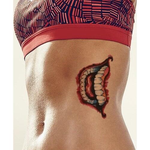 Temporary Tattoo Stickers Cool Lips Teeth Skull Clown Pattern Fake Tatto Waterproof Tatoo Leg Arm Belly Large Size for Women Men