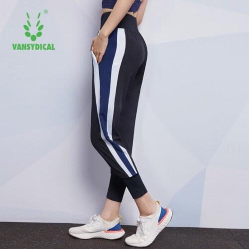VANSYDICAL Jogging Pants Women Striped Patchwork Yoga Pants Sport Gym Breathable Running Training Fitness Workout Casual Trouser