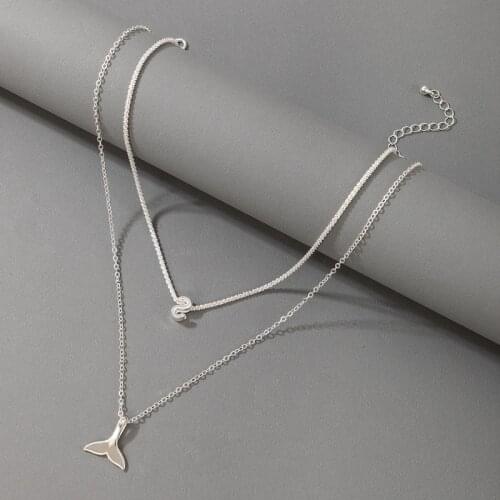 HuangTang Bohemian Fish Tail Pendant Necklace for Women Charming Letter S Silver Color Clavicle Chain Jewelry Party Collar 17455
