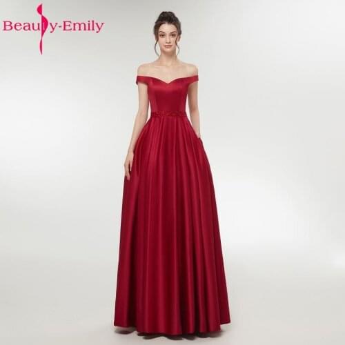 Beauty Emily Long Wine Red Evening Dresses 2019 Zipper V-Neck Floor-Length Formal Party Evening Prom Dresses Gowns