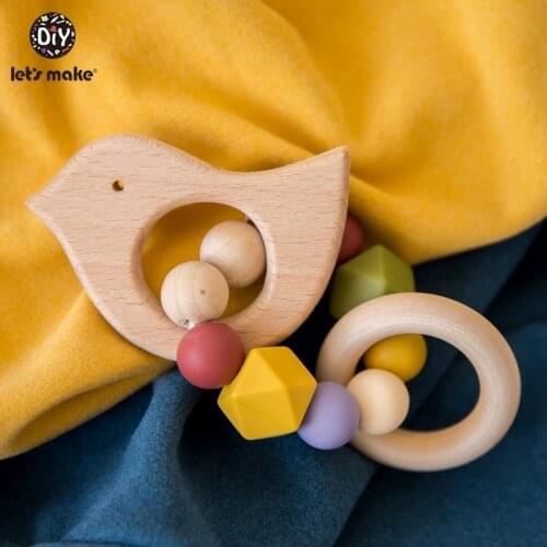 Lets Make 1pc Wooden Engraved Name Ring Baby Wood Teether Beech Accessories Infant Newborn Teething Baby Rattle Toys For Kids