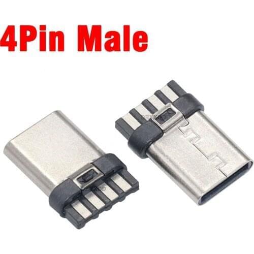 10Pcs USB 3.1 Type C Connector 4 Pin Male Socket Receptacle Through Holes PCB 180 Vertical Shield USB-C Charging Data DIY