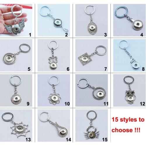 15styles to Choose! 20pcs/lot ginger snap button key chains metal rhinestone 18mm snap button pendant fit snap button jewelry