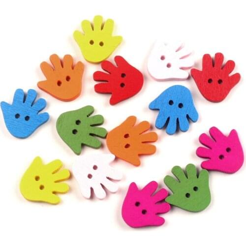 50pcs Mixed 18x18mm Wooden Hand Buttons For Clothing Needlework Scrapbooking Wood Botones Decorative Crafts Diy Accessories